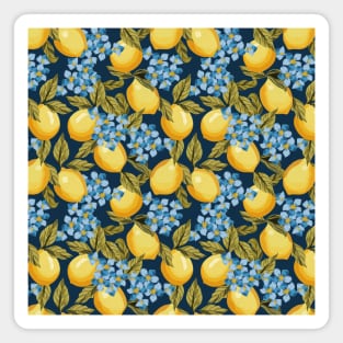 Lemons Pattern On Blue Magnet